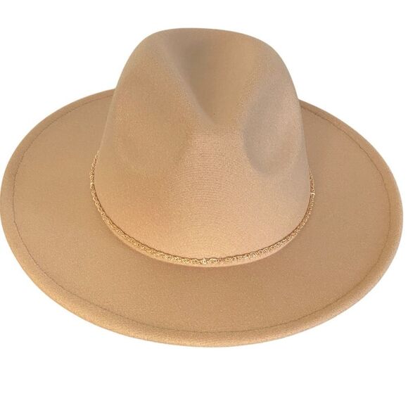 Camel Tan Felt Gold Tone Chain Band Fedora Hat NWT main image 7